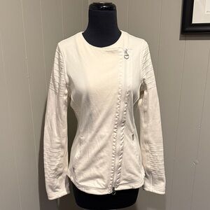 B19 Athleta Workout Outdoor Asymmetrical Off-White Quilted Zip Hoodie